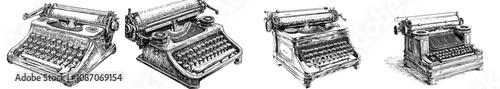 A black and white illustration of a typewriter machine.