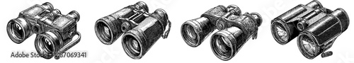 The binoculars are shown in an isometric view. A simple flat illustration is provided.