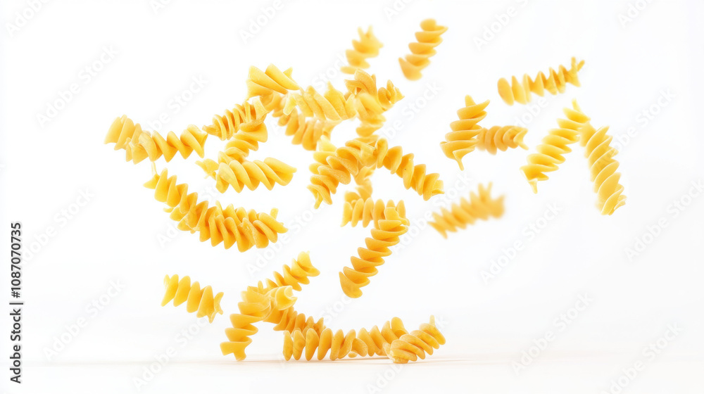 Falling fusilli pasta isolated on white background Falling fusilli pasta isolated on white background