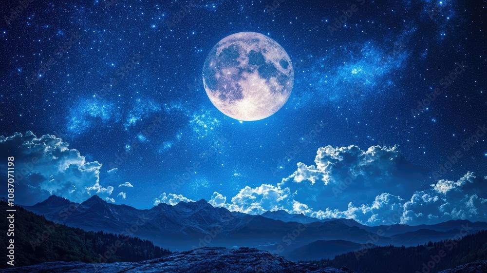 Fototapeta premium Moon shining brightly in the sky, surrounded by a blanket of stars