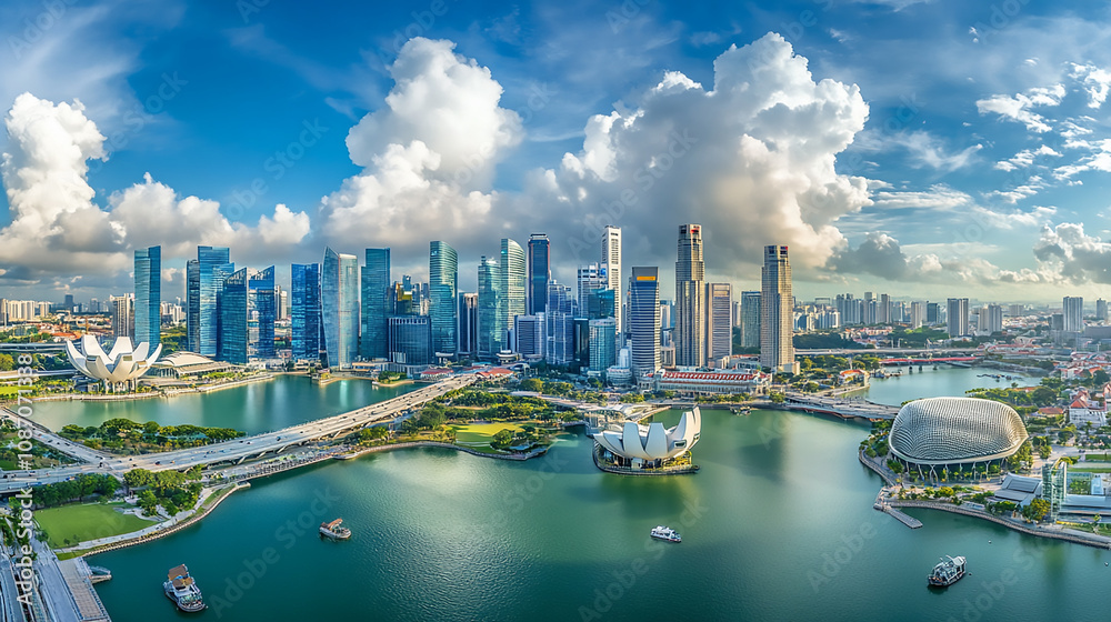 Obraz premium A panoramic view of a modern city skyline, representing economic growth and urban development Scenery of Phoenix Lake Park, Nansha, Guangzhou, China 