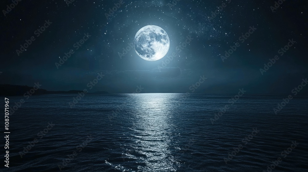 Moonlight and stars illuminating a calm, serene night sky