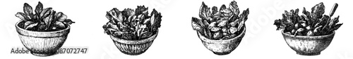 Avocado bowl sketch drawn by hand in ink. Modern engraving style illustration.