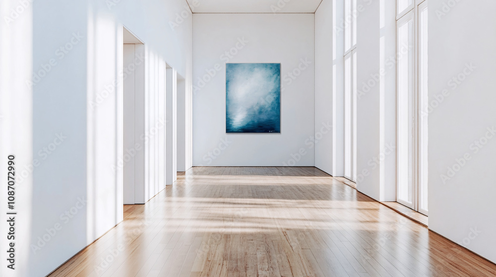 Fototapeta premium Serene Blue Abstract Art in Minimalist Gallery Setting