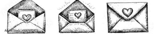An envelope with a heart engraved in vintage style.