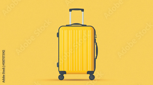 Yellow suitcase standing on yellow background representing travel