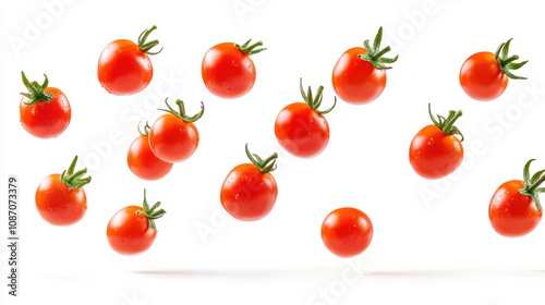 Falling cherry tomatoes isolated