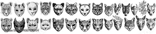 Children's carnival masks, abstract festival masks, animal faces, and decorative accessories. Decoration for birthdays and parties, decent modern collection.