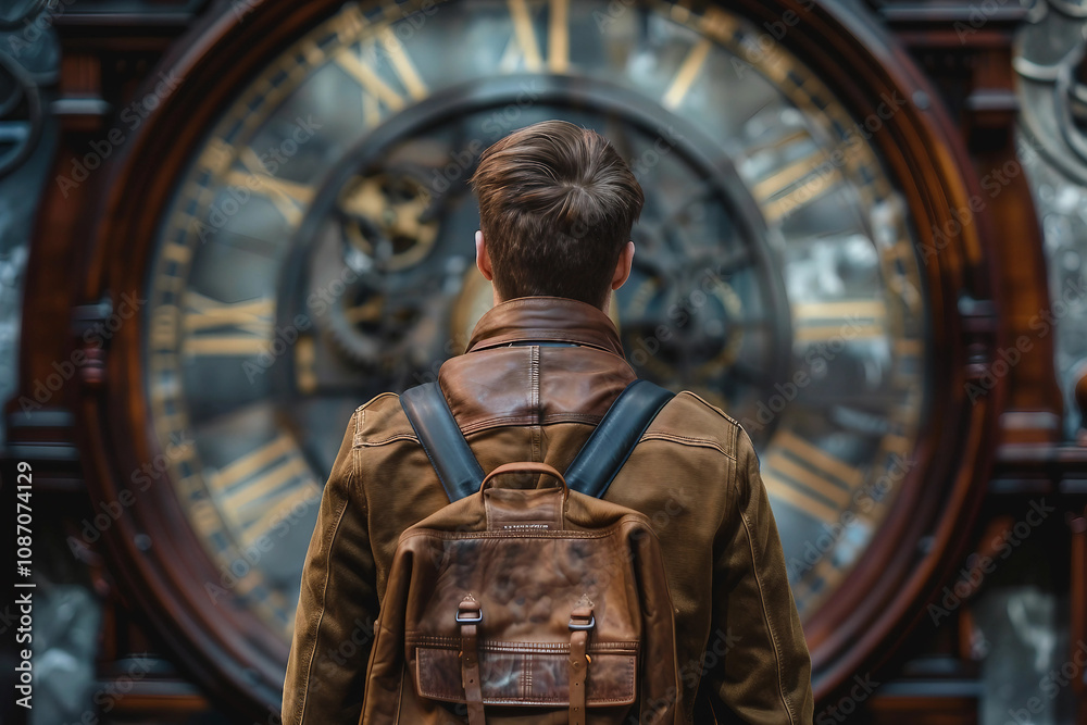 Generative AI Portrait of a Fantasy Time Traveler Contemplating Antique Clock Mechanism Generative AI Portrait of a Fantasy Time Traveler Contemplating Antique Clock Mechanism