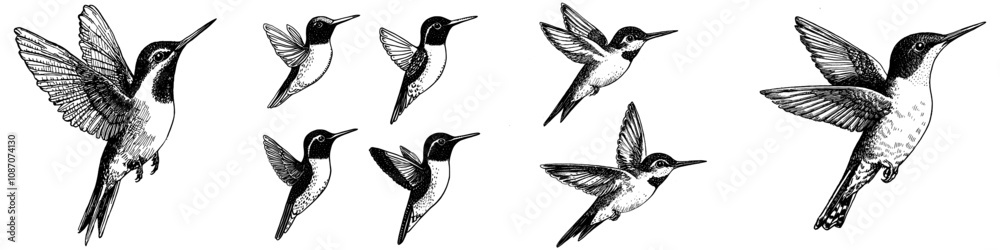 Obraz premium The collection of minimalist birds has a modern logo design and a line style