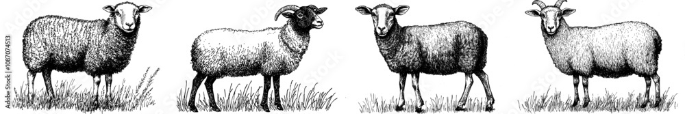Fototapeta premium An ink drawing of a sheep with a modern engraving style.