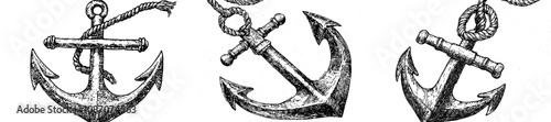 Illustration of a retro style sea anchor hand drawn in ink.