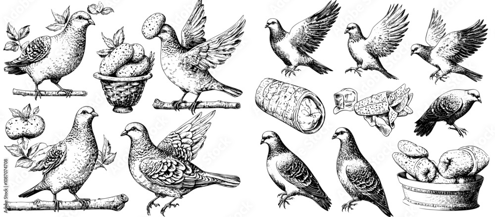 custom made wallpaper toronto digitalThe funny pigeon set. Emotional dove in different poses. Cartoon pigeons fly, eat, and sleep now a days.