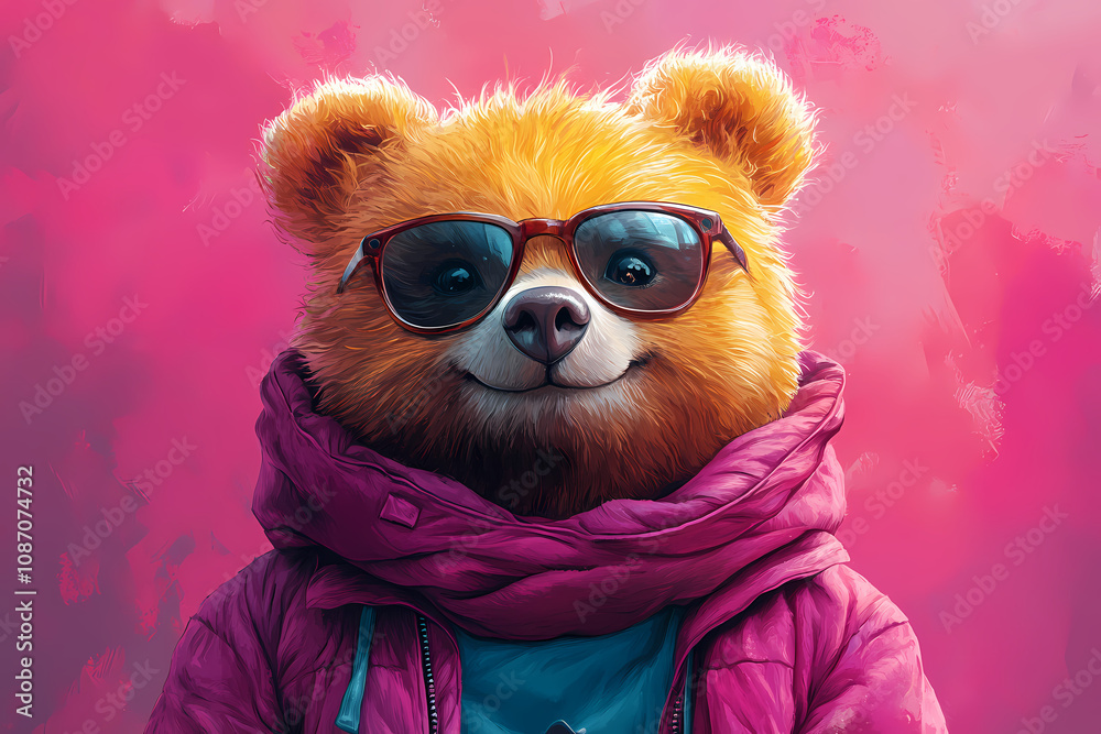 Fototapeta premium smiling bear, 2d vector art style,cartoon stylized, vibrant colors, 