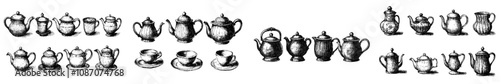 Ink sketch of a retro kettle. Modern engraving style illustration.