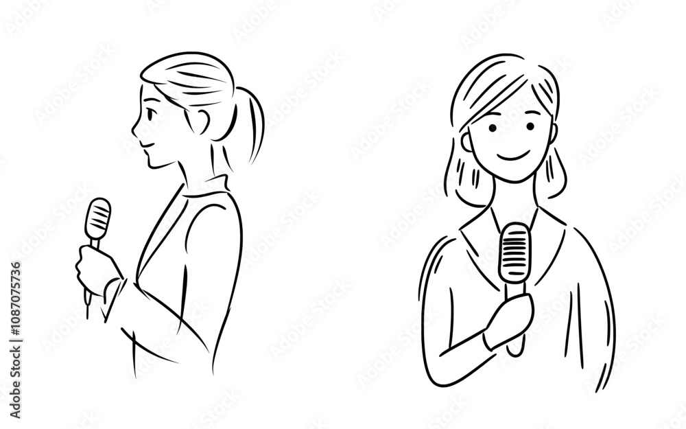Journalist interviewing woman with microphone Journalist interviewing woman with microphone