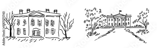 A prominent government building silhouette depicting federal authority and governance, suitable for political themes.