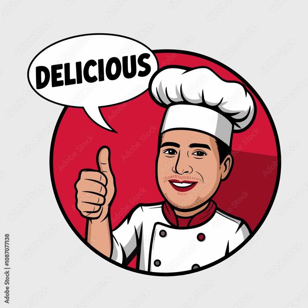 Pop-Art Chef Illustration with Delicious Approval Gesture