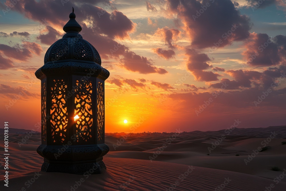 Desert Lantern at Sunset with Dramatic Sky Desert Lantern at Sunset with Dramatic Sky