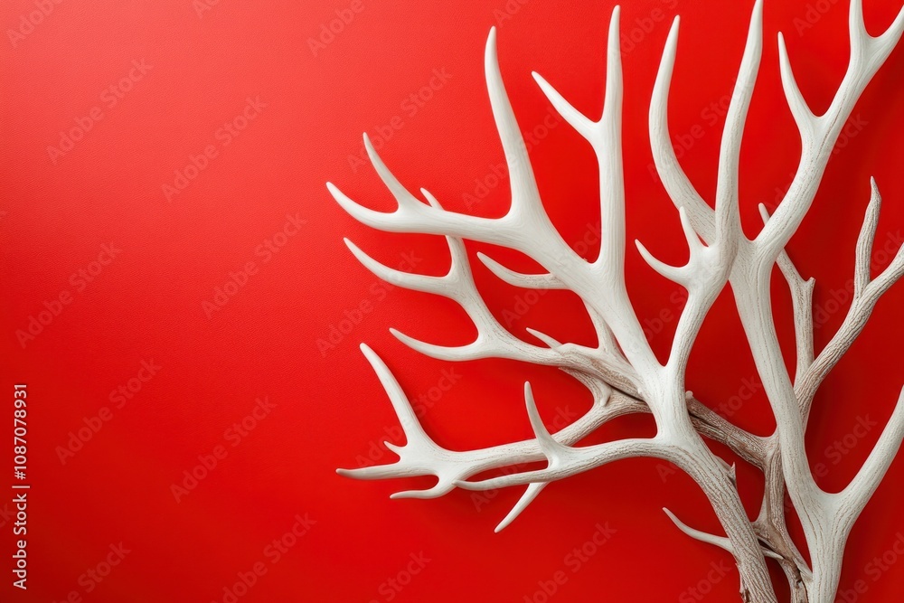 Abstract White Antler Sculpture on Red Background Abstract White Antler Sculpture on Red Background