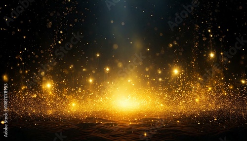 Wallpaper Mural Fond avec effet de particules de lumière dorée flottant dans un brouillard sombre pour une ambiance féerique Torontodigital.ca