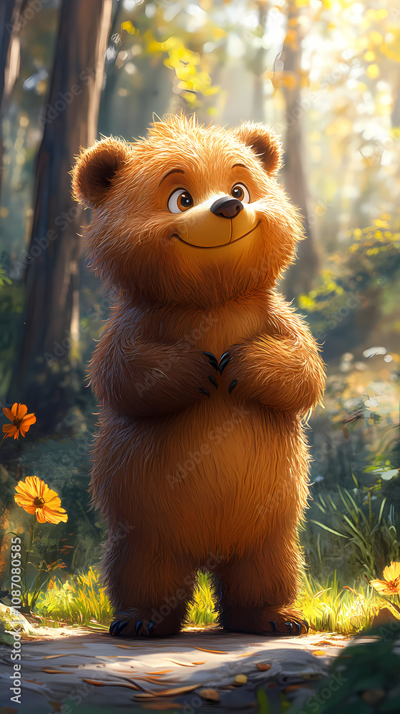 smiling bear, 2d vector art style,cartoon stylized, vibrant colors, smiling bear, 2d vector art style,cartoon stylized, vibrant colors,