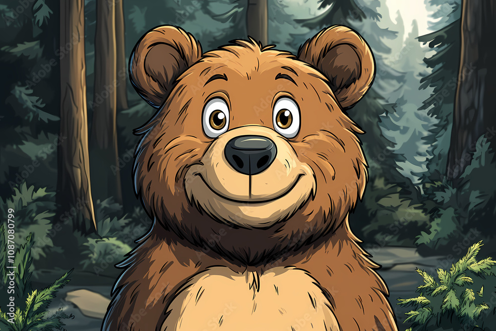 Obraz premium smiling bear, 2d vector art style,cartoon stylized, vibrant colors,