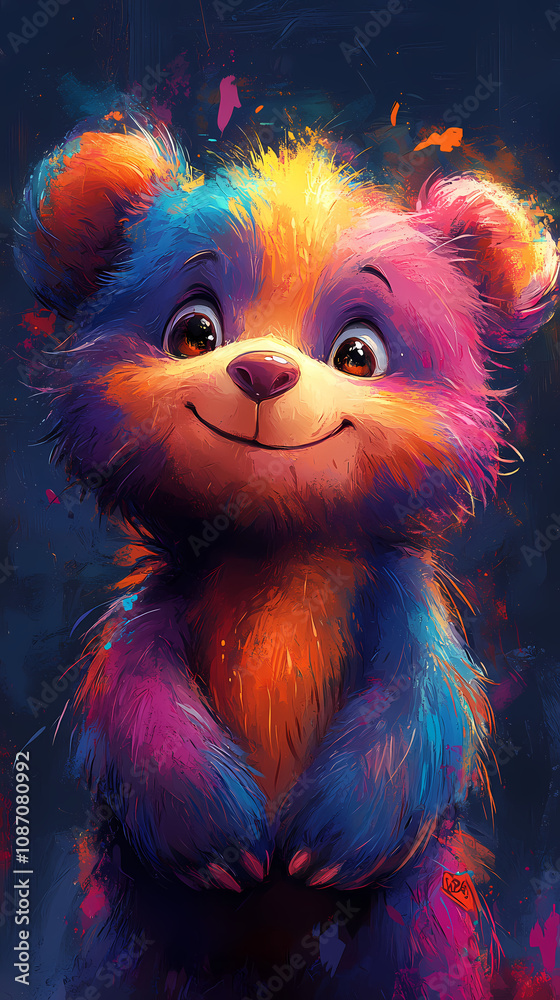 Obraz premium smiling bear, 2d vector art style,cartoon stylized, vibrant colors, 