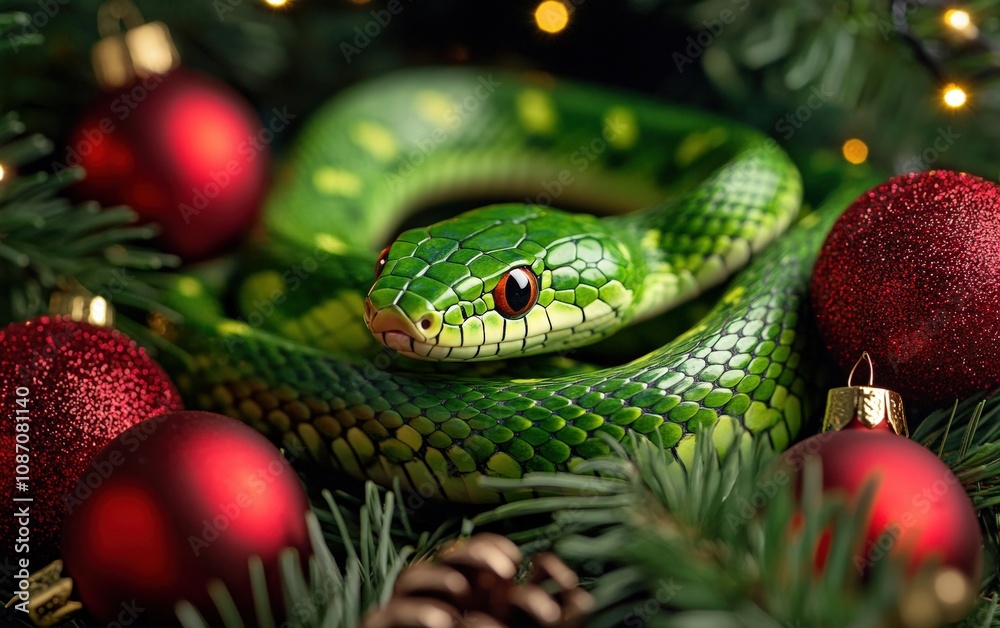 Fototapeta premium green snake cozy christmas background
