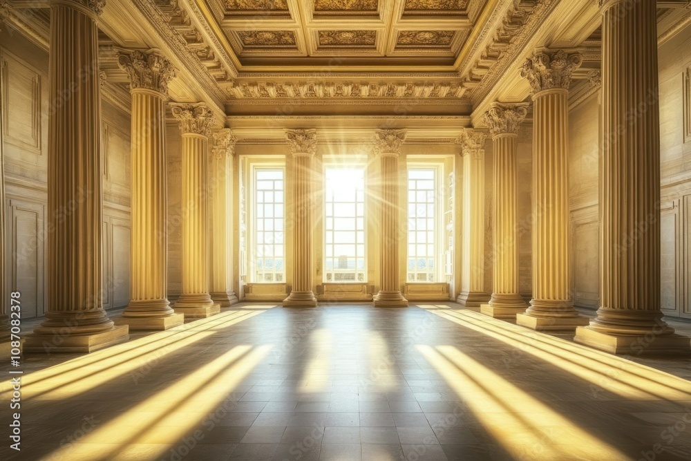 Elegant Sunlit Interior with Classical Columns Elegant Sunlit Interior with Classical Columns