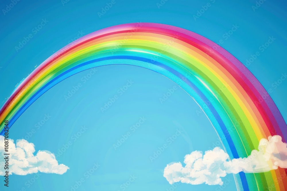Rainbow Arcs Gracefully Across Blue Sky with Clouds Rainbow Arcs Gracefully Across Blue Sky with Clouds