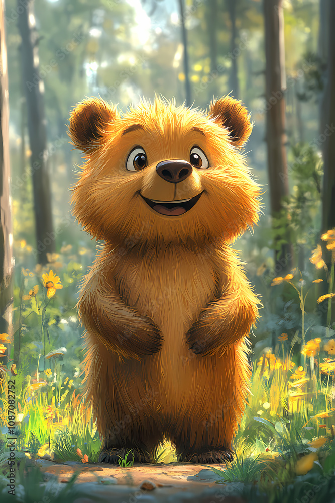 smiling bear, 2d vector art style,cartoon stylized, vibrant colors, smiling bear, 2d vector art style,cartoon stylized, vibrant colors,