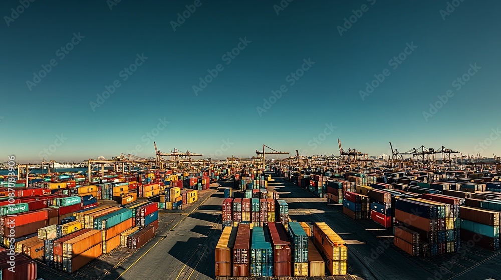 An Aerial View of a Busy Shipping Port with Cranes and Cargo Containers An Aerial View of a Busy Shipping Port with Cranes and Cargo Containers