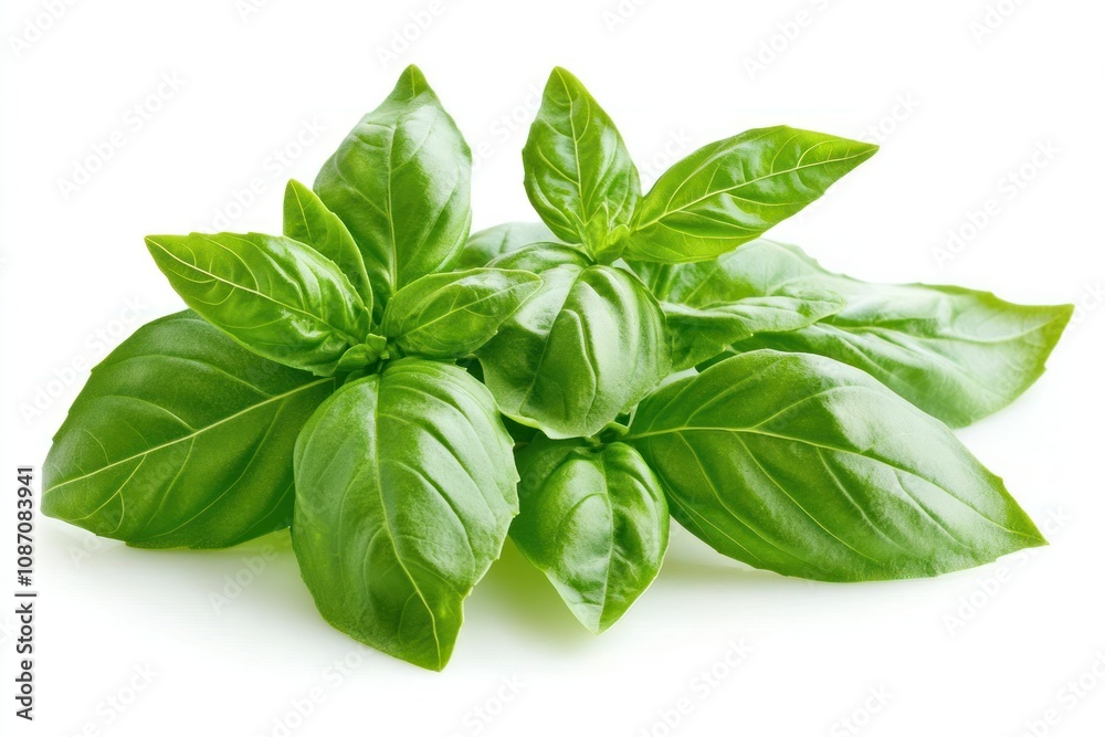 Fresh Green Basil Leaves on White Background Fresh Green Basil Leaves on White Background