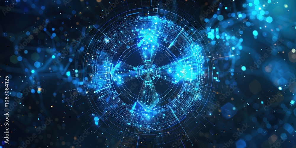 Obraz premium Abstract Digital Interface with Blue Glowing Circles and Lines