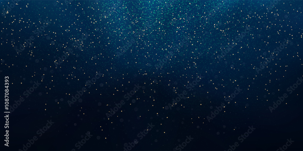 Naklejka premium Underwater abstract bg with glowing plankton, overlay effects and bokeh. Dark blue gradient background and photofluorescent particles and microorganisms.