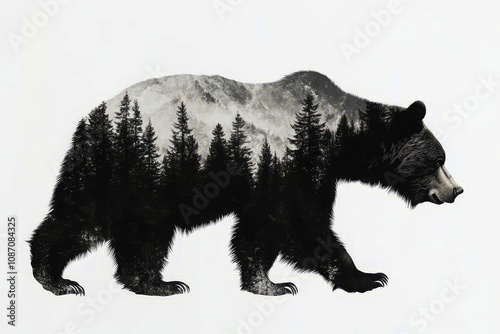 Grizzly bear silhouette illustration on white background.