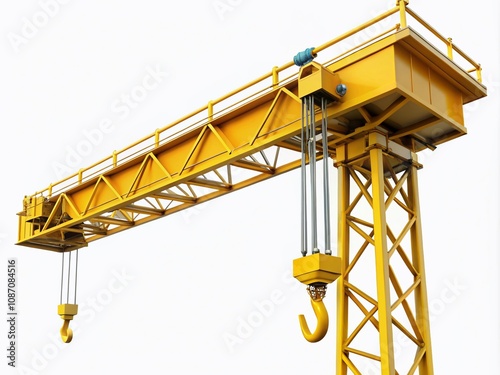 Isolated Yellow Crane Boom with Hooks on a White Background, Perfect for Construction and Industrial Use, Showcasing Heavy Equipment with Copy Space for Customization