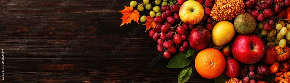 A vibrant display of assorted fresh fruits on a wooden surface, perfect for healthy recipes. A vibrant display of assorted fresh fruits on a wooden surface, perfect for healthy recipes.