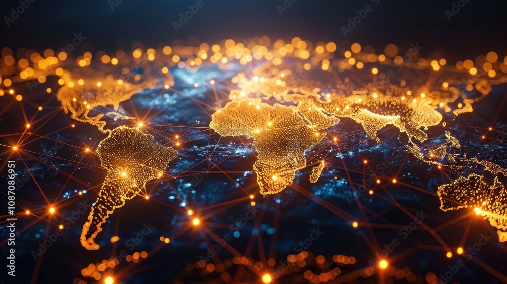 Global Network Connection with Glowing Lights Global Network Connection with Glowing Lights