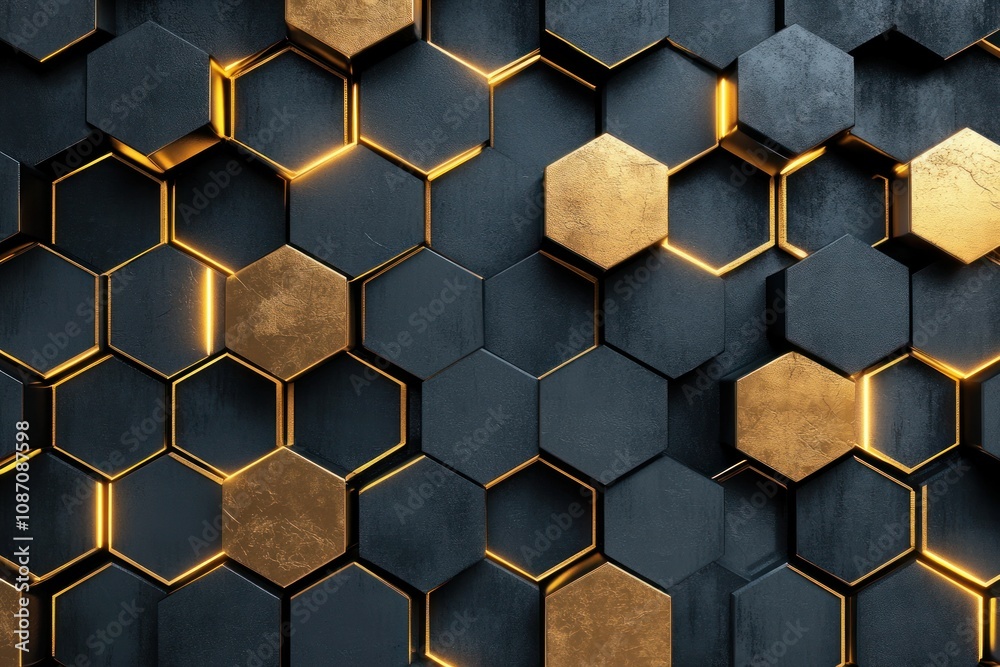 Modern Hexagon Wall Design with Gold Accents
