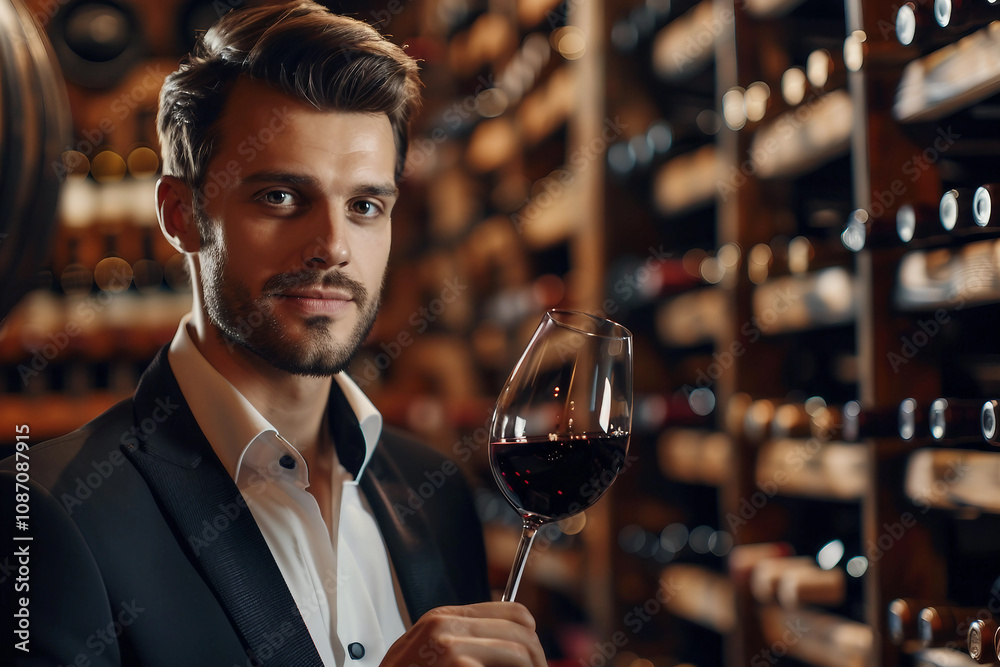 Generative AI image sommelier pouring wine into glasses during formal tasting event in luxurious restaurant wine storage winery Generative AI image sommelier pouring wine into glasses during formal tasting event in luxurious restaurant wine storage winery