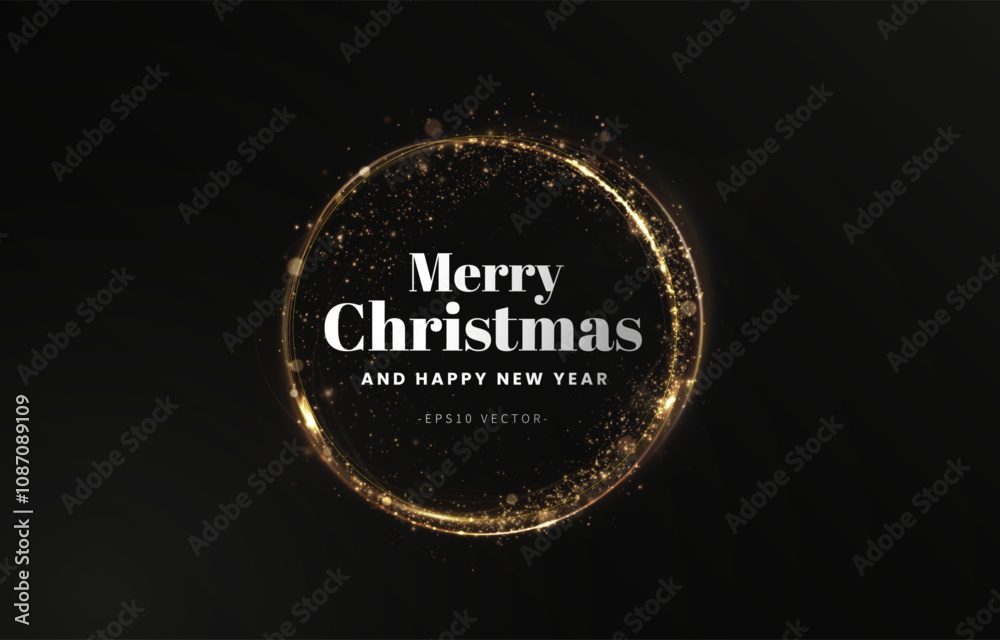 Gold light circle with with glittering dust and shimmery particles. 2025 Happy New Year and Merry Christmas Abstract shiny color gold wave design element Gold light circle with with glittering dust and shimmery particles. 2025 Happy New Year and Merry Christmas Abstract shiny color gold wave design element
