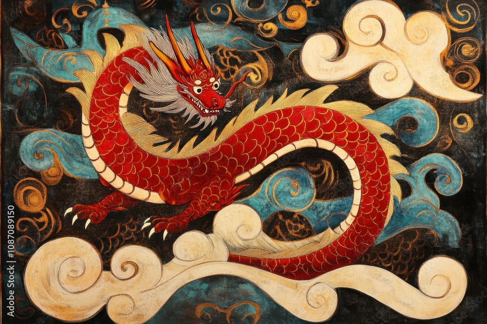 custom made wallpaper toronto digitalMajestic Red Dragon Amidst Swirling Clouds