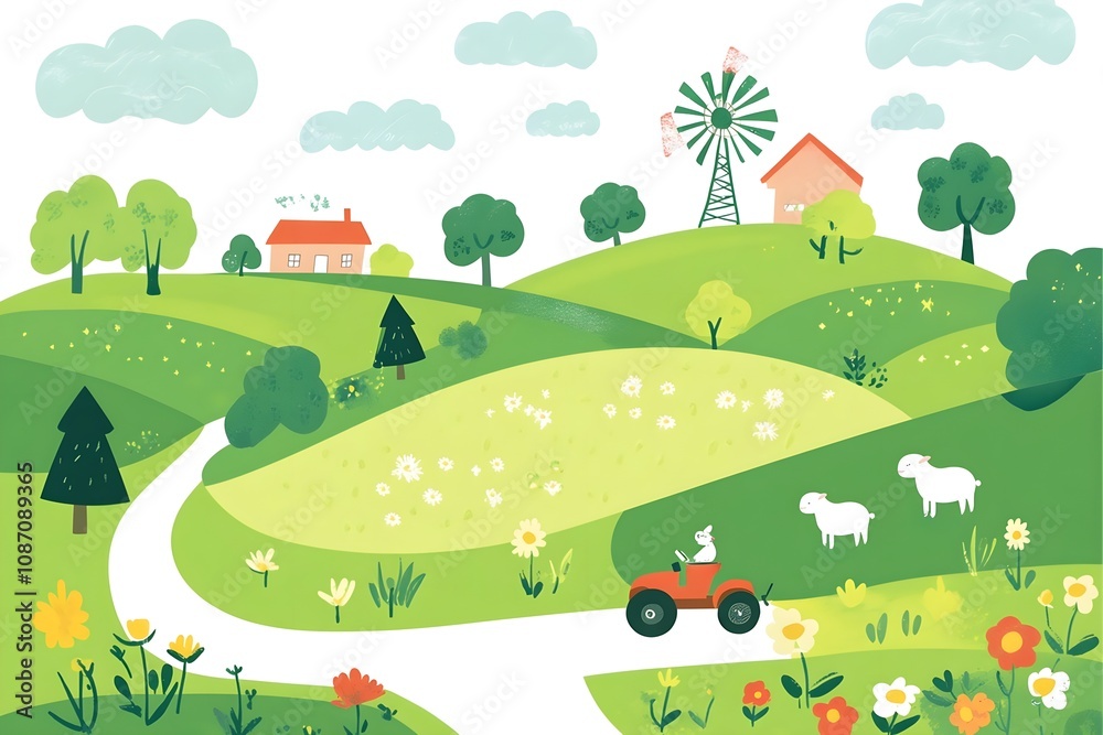 Beautiful landscape vector illustration of mountains, forests, fields and meadows. Stunning panoramic farm landscape with mountains in the background. Natural landscape Beautiful landscape vector illustration of mountains, forests, fields and meadows. Stunning panoramic farm landscape with mountains in the background. Natural landscape