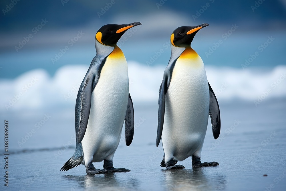 Obraz premium Two Penguins on a Shoreline