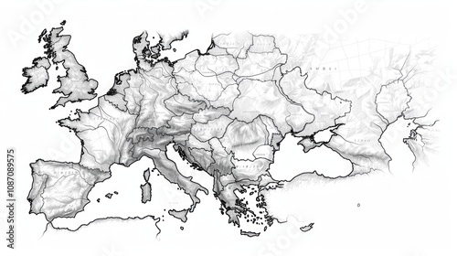 Hand-Drawn Map of Europe With Detailed Regions
