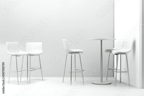 a set of realistic trade show chairs and tables, or a white blank stand booth for corporate or exhibition