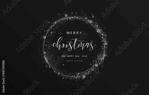 White light circle with with glittering dust and shimmery particles. 2025 Happy New Year and Merry Christmas Abstract shiny color white  wave design element	