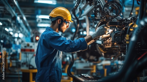 Industrial Worker Inspecting Machinery